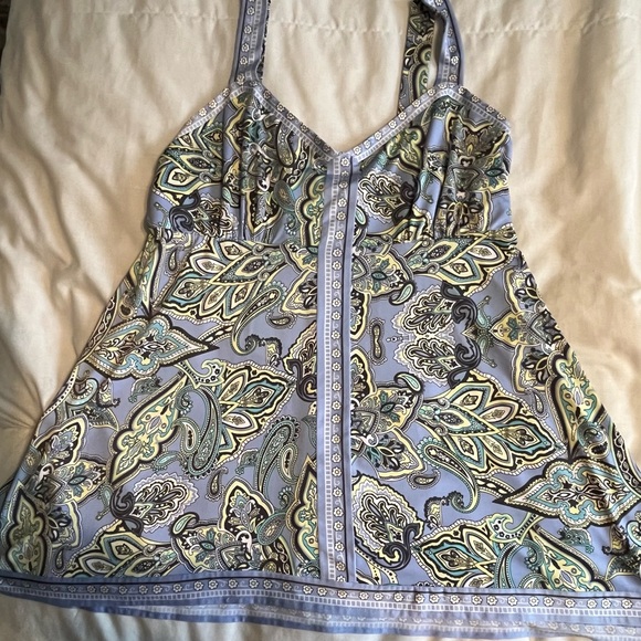 Blue green paisley Bianca Nygard asymmetrical sleeveless top - Picture 3 of 5